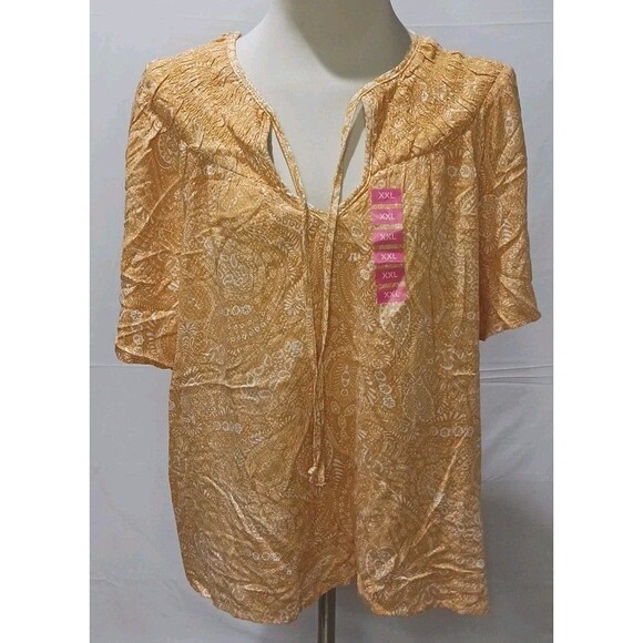 Berkley Jensen Naples GOLD printed flutter blouse Size XXL womens NWT - Picture 1 of 10